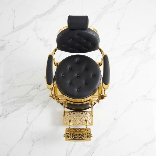 Classic Black and Gold Barber Chair with Footrest
