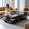 Modern Black Marble-Look Rectangular Coffee Table