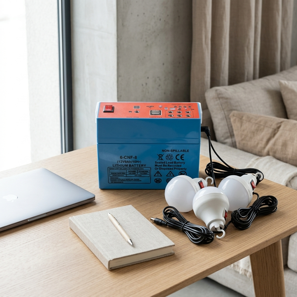 12V 8Ah Portable Power Station with 3 LED Bulbs