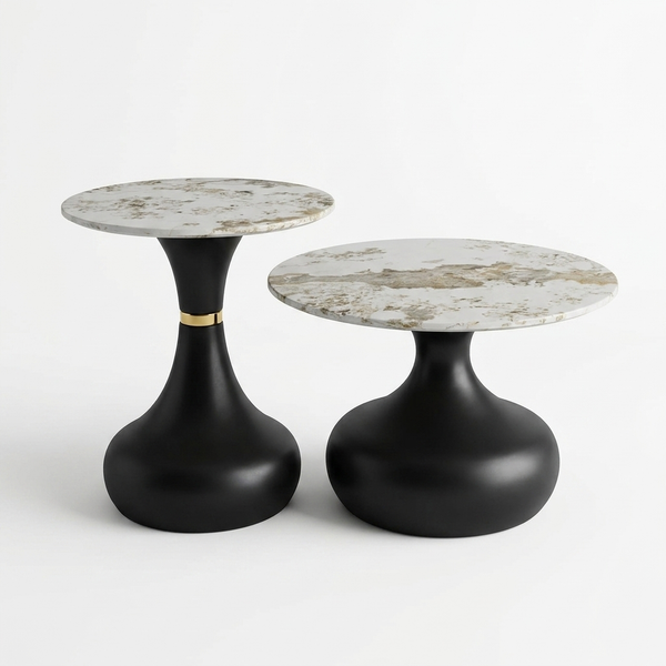 Set of 2 Oval Marble-Look Coffee Tables