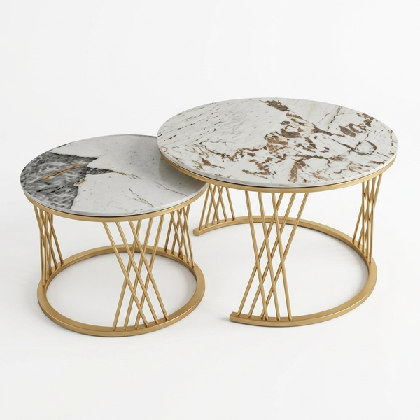 Round Marble-Look Coffee Table