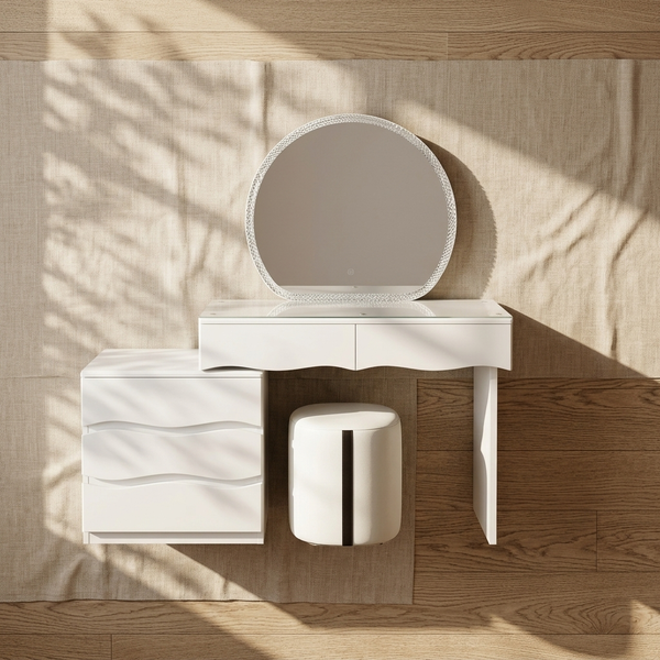 Modern LED Dressing Table with Round Mirror