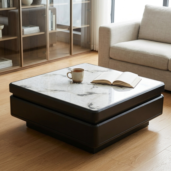 Square Marble-Effect Coffee Table