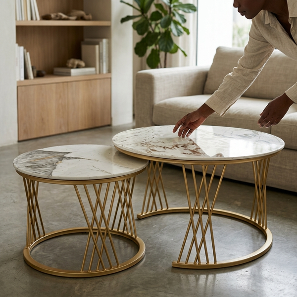 Round Marble-Look Coffee Table