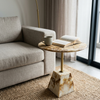 Round Marble-Style Pedestal Side Table