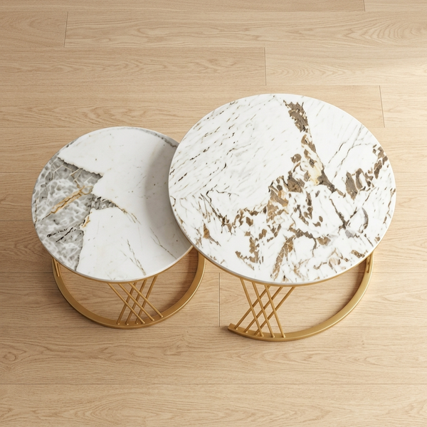 Round Marble-Look Coffee Table