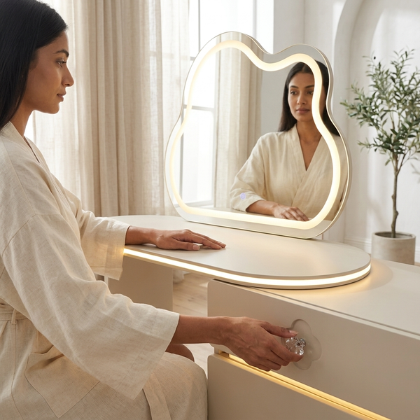 Modern Vanity Table with Illuminated Decorative Mirror