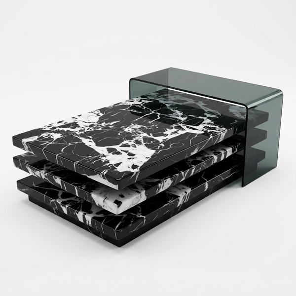 Modern Black Marble-Look Rectangular Coffee Table
