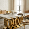 Modern Rectangular Dining Table with Decorative Metal Base
