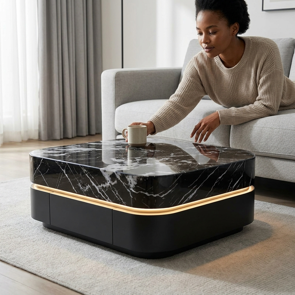 Modern Luxury LED Marble-Top Coffee Table