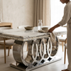 Modern Rectangular Dining Table with Decorative Metal Base