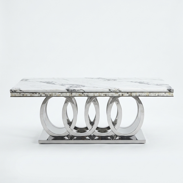 Modern Rectangular Dining Table with Decorative Metal Base