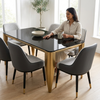 Modern Luxury Black Glass Dining Table with Gold Finish