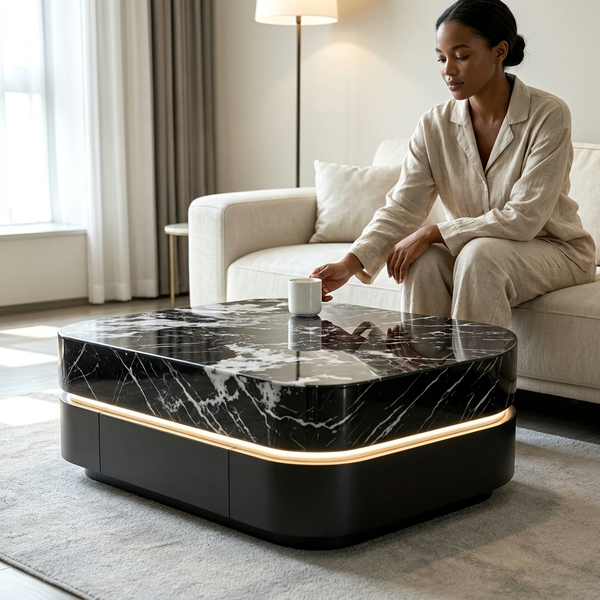 Modern Luxury LED Marble-Top Coffee Table