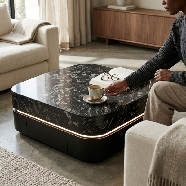 Modern Luxury LED Marble-Top Coffee Table