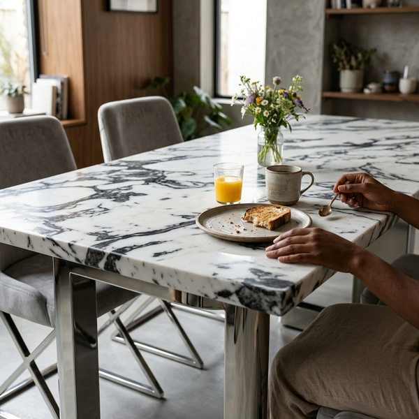 Modern Marble-Look Dining Table and Chair Set