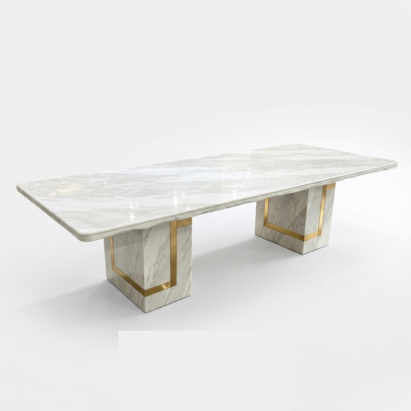 Luxury Marble Dining Table with Gold Inlay