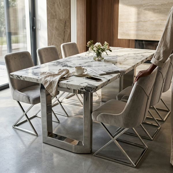 Modern Marble-Look Dining Table and Chair Set