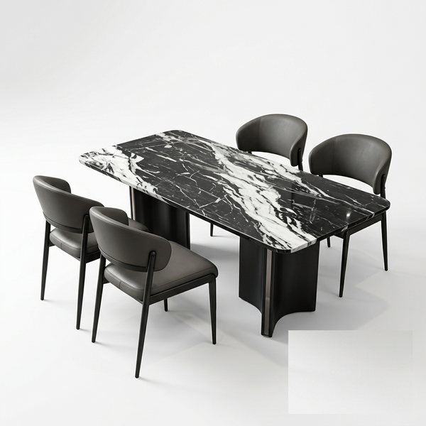 Modern Dark Marble-Look Dining Table and Chair Set
