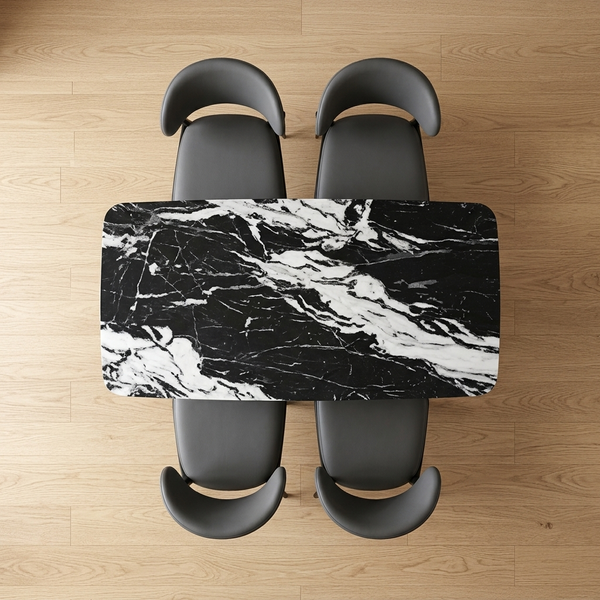 Modern Dark Marble-Look Dining Table and Chair Set