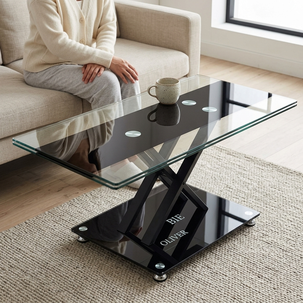 Modern Rectangular Glass-Top Coffee Table