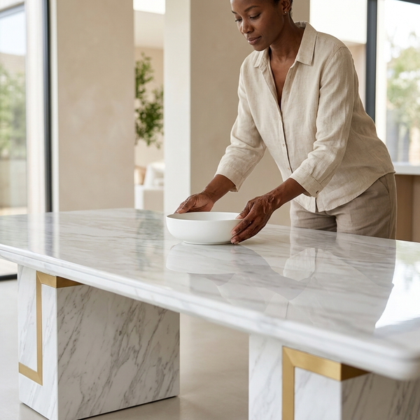 Luxury Marble Dining Table with Gold Inlay
