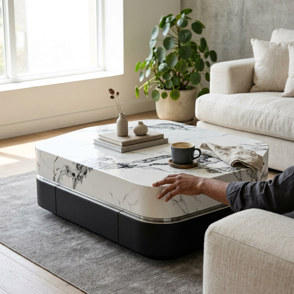 Modern Luxury LED Marble-Top Coffee Table