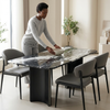 Modern Dark Marble-Look Dining Table and Chair Set