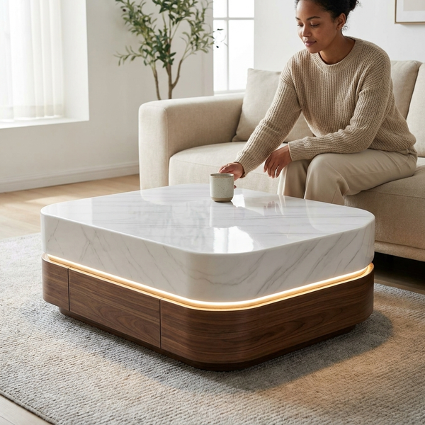 Modern Luxury LED Marble-Top Coffee Table
