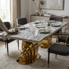 Grey Marble Dining Table with Gold Fan Base