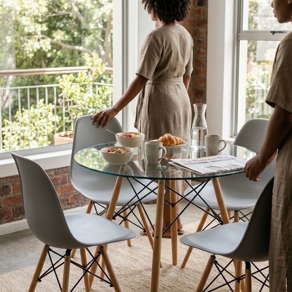 Modern Round Glass Dining Table and Chair Set