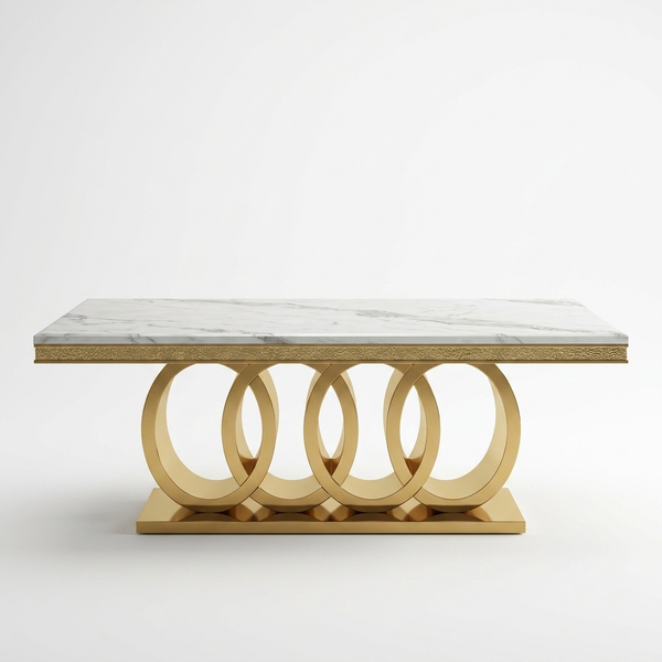 Modern Rectangular Dining Table with Decorative Metal Base