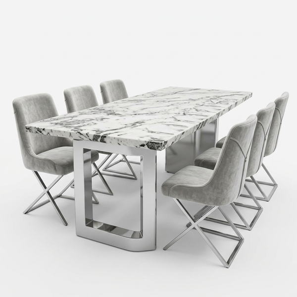 Modern Marble-Look Dining Table and Chair Set