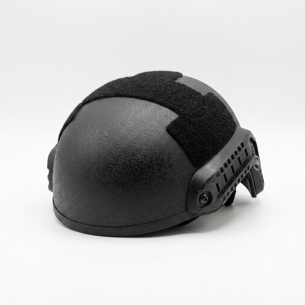 Combat Protection Headgear side view showing adjustable chin strap and textured surface.
