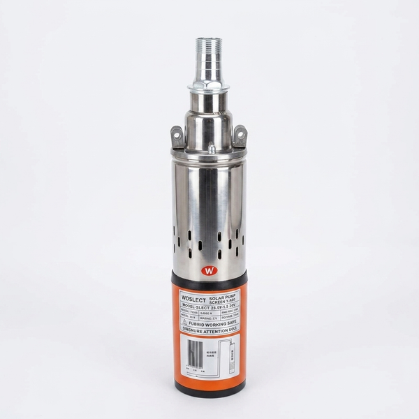 24V 50M DC Submersible Water Pump showing stainless-steel design and compact structure for efficient water pumping.