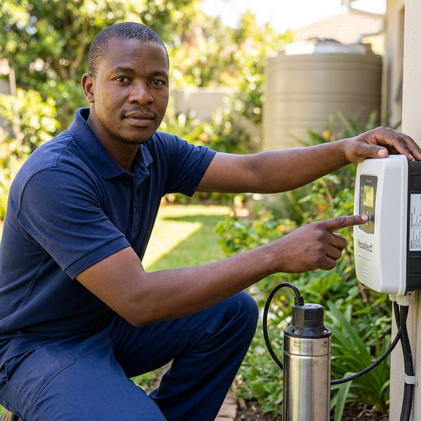 DC Submersible Pump 4IHPI3.5-90-96-750 installation with technician adjusting controller.