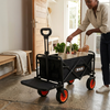 A person loading groceries and garden supplies into an Electric Camping Wagon Cart in a stylish interior.