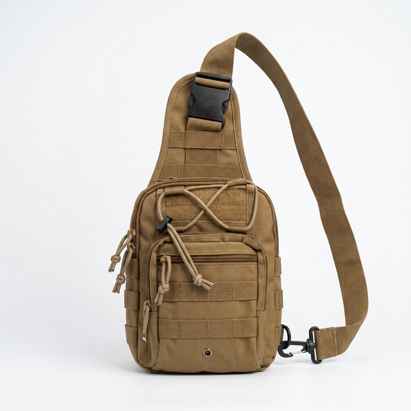 Single Strap Backpack with Multiple Storage Pockets in khaki color, perfect for organizing daily essentials.