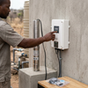 AC-DC Borehole Water Pump 4SSHi-H16.0-70-192-1500 being operated with control panel outdoors.