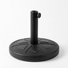 Round Outdoor Umbrella Base with Adjustable Pole Holder featuring a black round base and vertical pole holder.