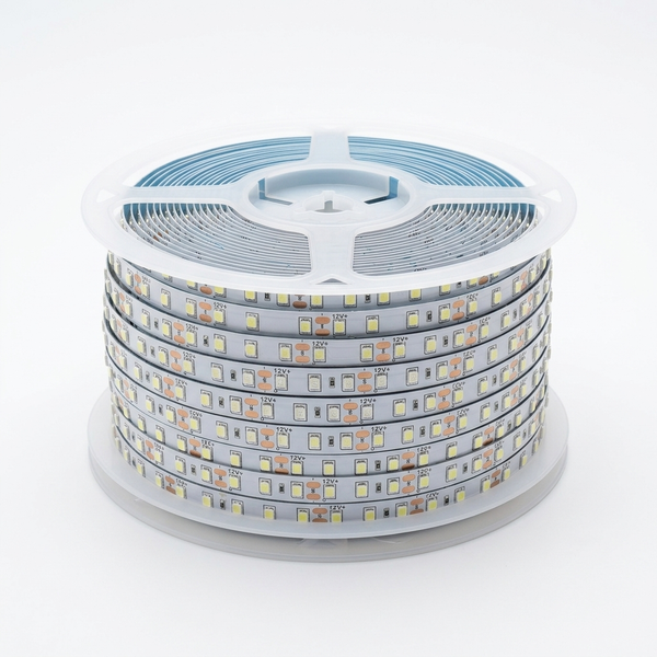 12V 10 Metres LED Strip Light Reel on a spool, ideal for flexible home and commercial lighting solutions.
