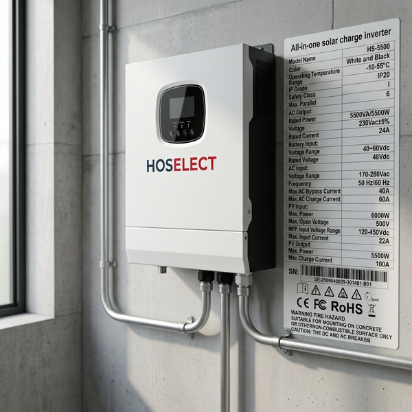 N26 5.5KW 48V Parallel Hybrid Inverter mounted on a wall, showcasing its modern design and technical specifications.