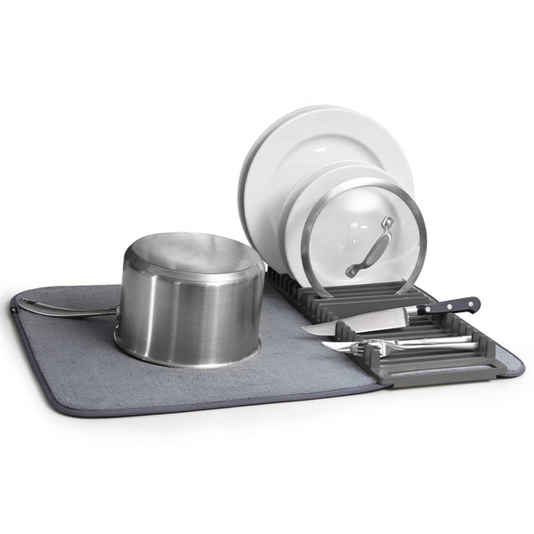 Space Saving Large Charcoal Dish Rack Microfiber Drying Mat