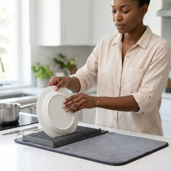 Space Saving Large Charcoal Dish Rack Microfiber Drying Mat