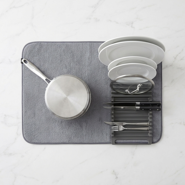 Space Saving Large Charcoal Dish Rack Microfiber Drying Mat