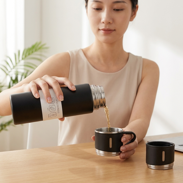 500ml Stainless Steel Vacuum Flask Gift Set with 3 Mugs