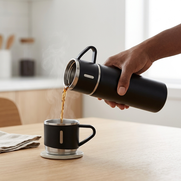 500ml Stainless Steel Vacuum Flask Gift Set with 3 Mugs