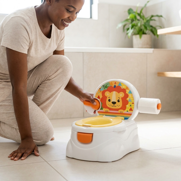 Childrens Potty Training Toilet with Backrest in a bright, child-friendly design for easy toilet training.