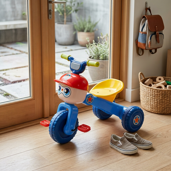 Kids First Pedal Tricycle Ride-On Toy designed for toddlers with a wide base for stability and bright colors.