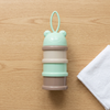 3-Compartment Baby Formula & Snack Dispenser in pastel colors on a wooden table.